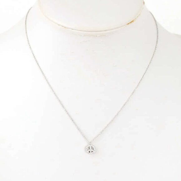 Tiffany & Co. Metro Peace Sign Diamond Necklace 16" 18K White Gold 750 Auth - Picture 1 of 6